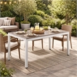 Pemberly Row 71 Inch Outdoor Dining Table with Umbrella Hole in Gray and White