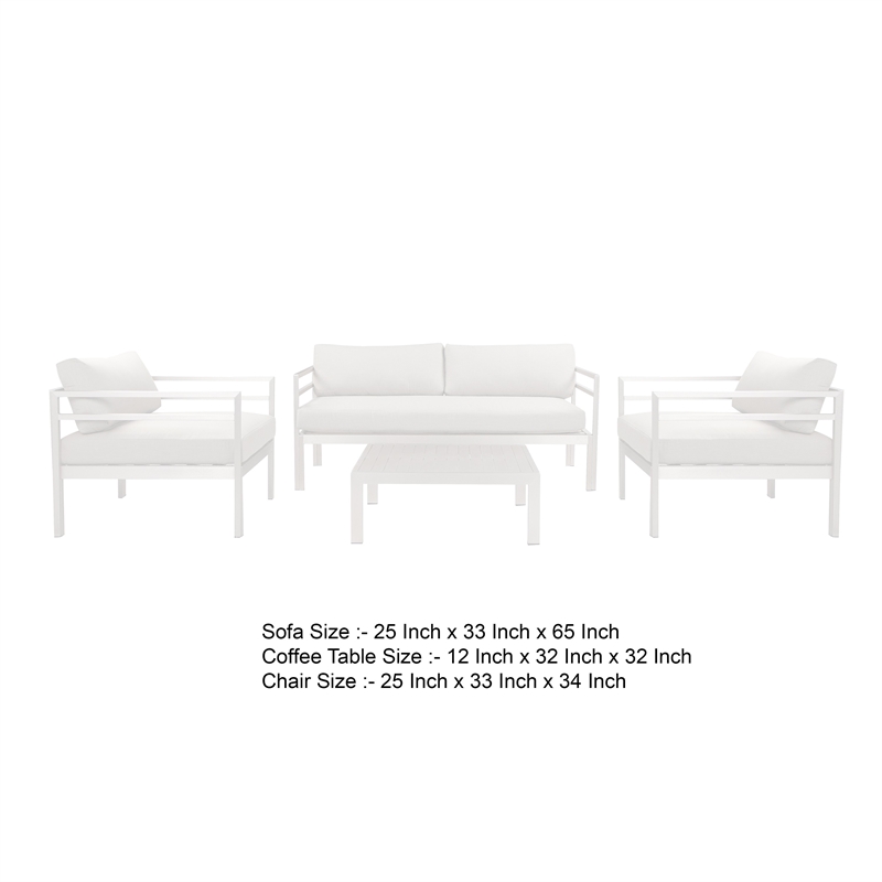 Pemberly Row 4 Piece Aluminum Outdoor Sofa Set with Fabric Cushions in White