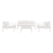 Pemberly Row 4 Piece Aluminum Outdoor Sofa Set with Fabric Cushions in White
