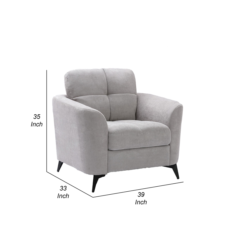 Pemberly Row 39 Inch Modern Armchair with Tufted Cushions in Light Gray Velvet