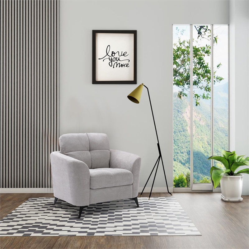 Pemberly Row 39 Inch Modern Armchair with Tufted Cushions in Light Gray Velvet