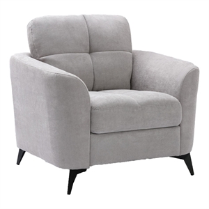 Pemberly Row 39 Inch Modern Armchair with Tufted Cushions in Light Gray Velvet