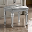 Pemberly Row 20 Inch Vanity Stool with Tufted Faux Leather Seat in Silver