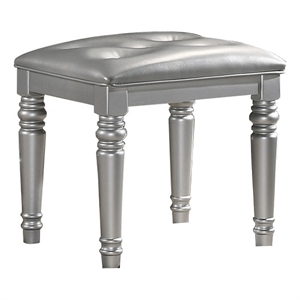 Pemberly Row 20 Inch Vanity Stool with Tufted Faux Leather Seat in Silver