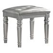 Pemberly Row 20 Inch Vanity Stool with Tufted Faux Leather Seat in Silver