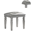 Pemberly Row 20 Inch Vanity Stool with Tufted Faux Leather Seat in Silver