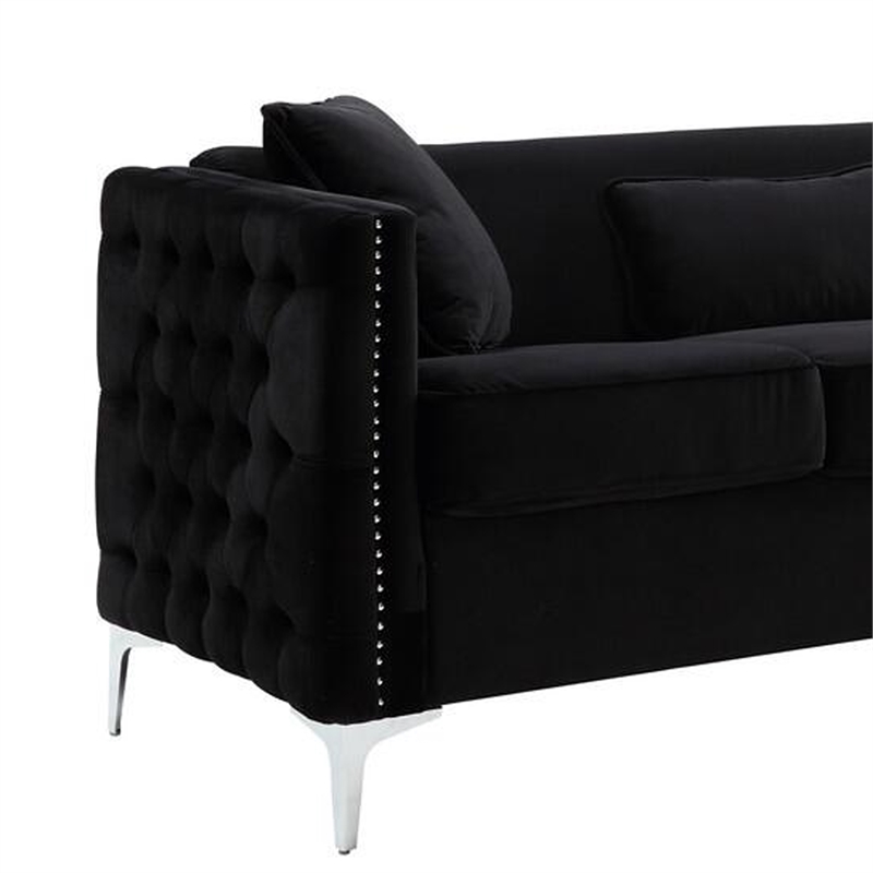 Pemberly Row 73 Inch Nailhead Trim Sofa with Pocket Coil Springs in Black Velvet
