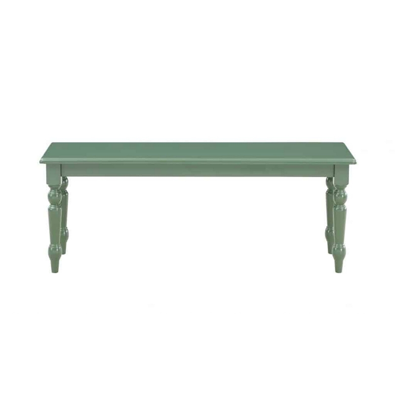 Pemberly Row 48 Inch Rubberwood Dining Bench with Flared Turned Legs in Green