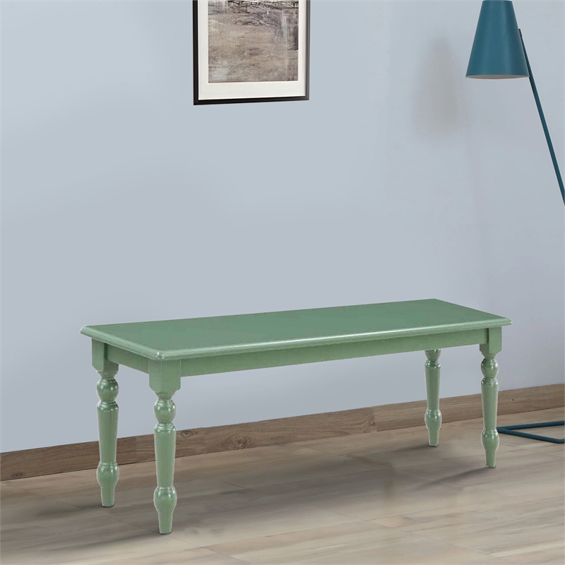 Pemberly Row 48 Inch Rubberwood Dining Bench with Flared Turned Legs in Green
