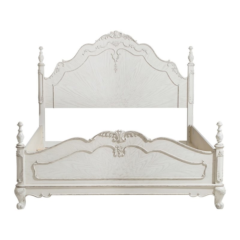 Pemberly Row Full Bed with Floral Motif Carvings & Turned Legs in Antique White