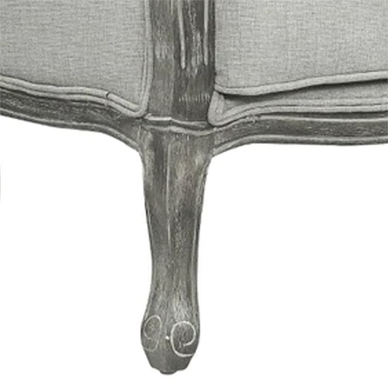 Pemberly Row 37 Inch Button Tufted Accent Chair with Cabriole Legs in Gray Linen