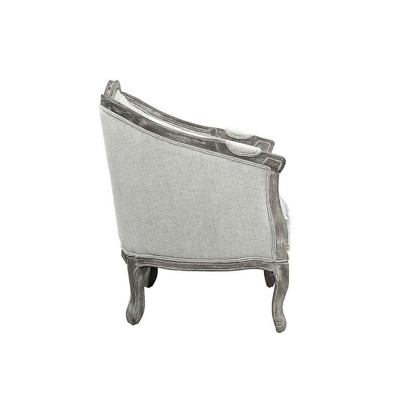 Pemberly Row 37 Inch Button Tufted Accent Chair with Cabriole Legs in Gray Linen