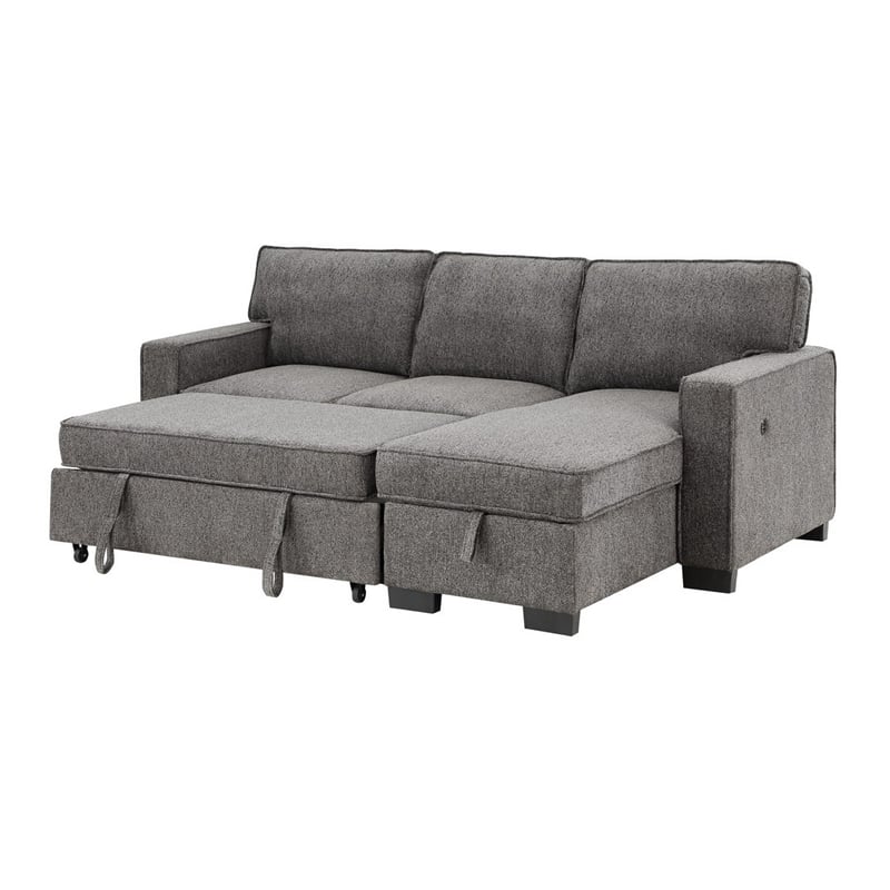 Pemberly Row 87 Inch Reversible Sleeper Sectional with Storage Chaise in Gray