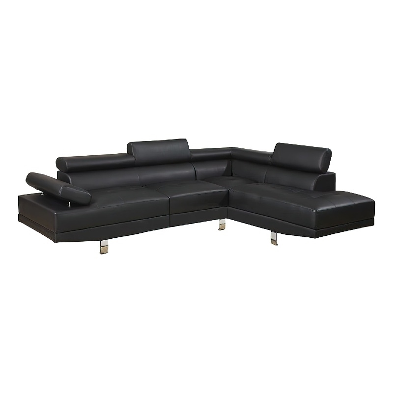 Pemberly Row 2 Pc Sectional Sofa with Chaise and Adjustable Headrests in Black