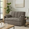 Pemberly Row 59 Inch Sleeper Sofa Futon with Grid Tufting and Pillows in Brown