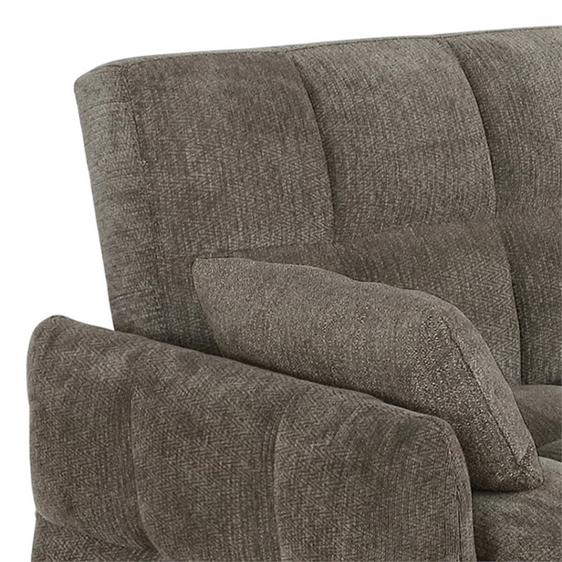 Pemberly Row 59 Inch Sleeper Sofa Futon with Grid Tufting and Pillows in Brown