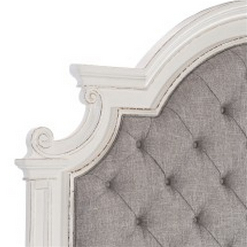 Pemberly Row Queen Bed with Button Tufted Headboard & Carved Details in White