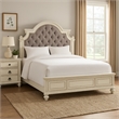 Pemberly Row Queen Bed with Button Tufted Headboard & Carved Details in White
