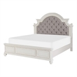 Pemberly Row Queen Bed with Button Tufted Headboard & Carved Details in White