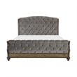 Pemberly Row Queen Sleigh Bed w/ Tufted Rolled Headboard & Nailhead Trim in Gray