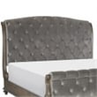Pemberly Row Queen Sleigh Bed w/ Tufted Rolled Headboard & Nailhead Trim in Gray