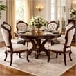Pemberly Row 60 Inch Round Dining Table with Pedestal Base in Cherry Brown