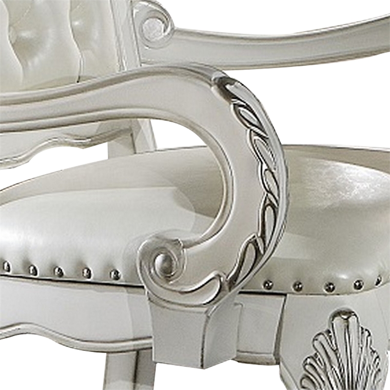 Pemberly Row Executive Office Chair with Tufted Back and Claw Feet in Bone White