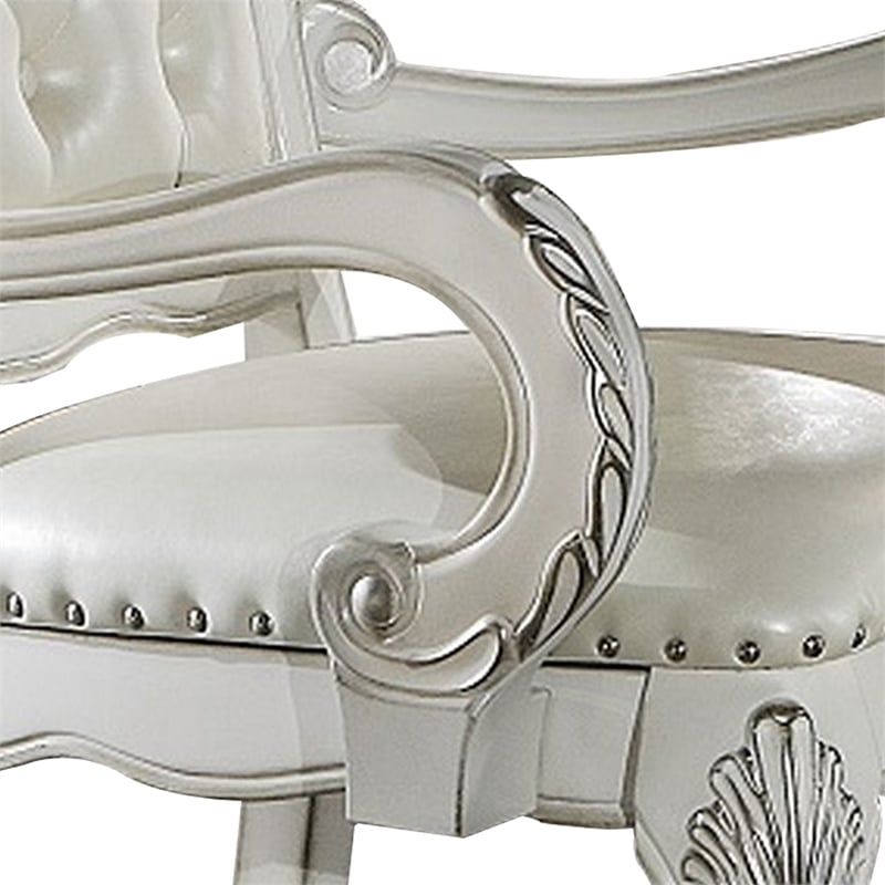 Pemberly Row Executive Office Chair with Tufted Back and Claw Feet in Bone White