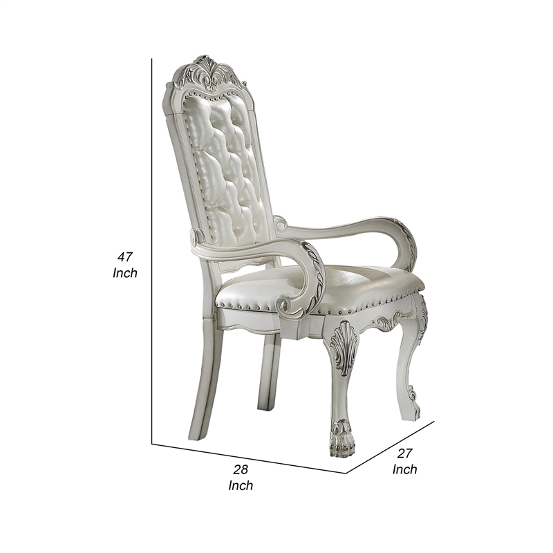 Pemberly Row Executive Office Chair with Tufted Back and Claw Feet in Bone White