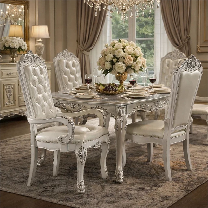 Pemberly Row Executive Office Chair with Tufted Back and Claw Feet in Bone White