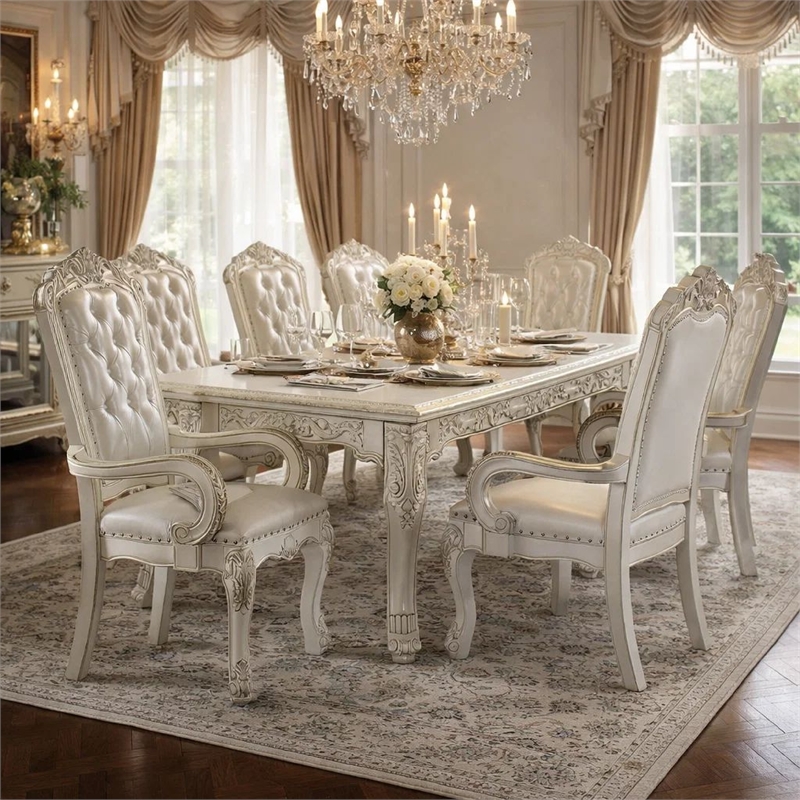 Pemberly Row Executive Office Chair with Tufted Back and Claw Feet in Bone White