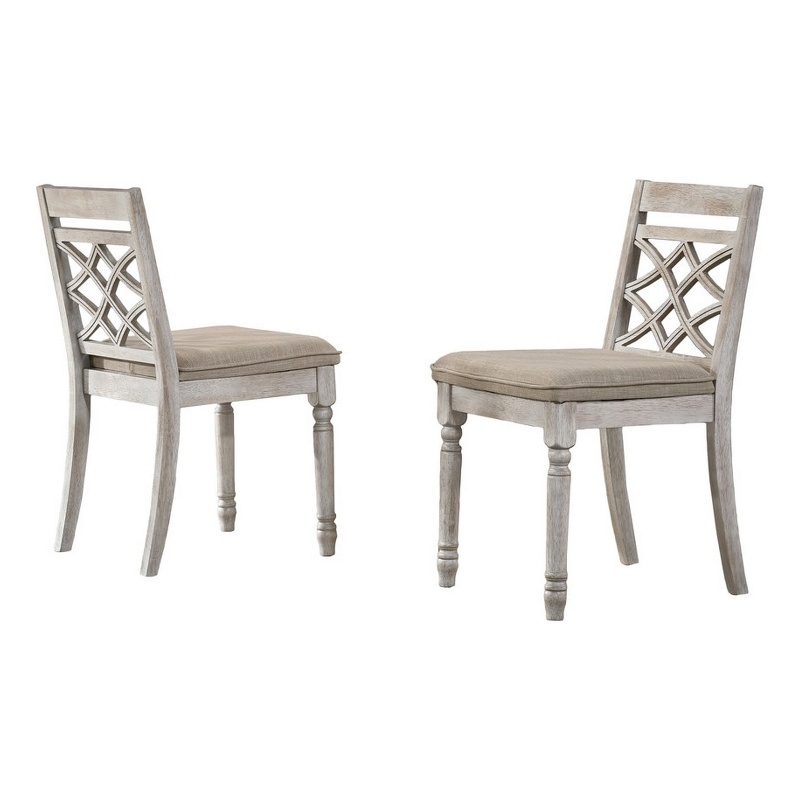 Pemberly Row Set of 2 Cross Back Dining Chairs with Padded Seats in White