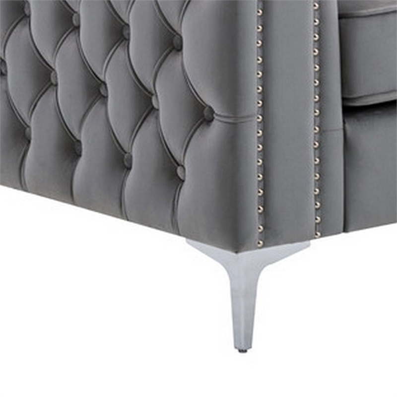Pemberly Row 40 Inch Chesterfield Armchair with Button Tufting in Gray Velvet