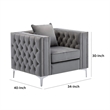 Pemberly Row 40 Inch Chesterfield Armchair with Button Tufting in Gray Velvet
