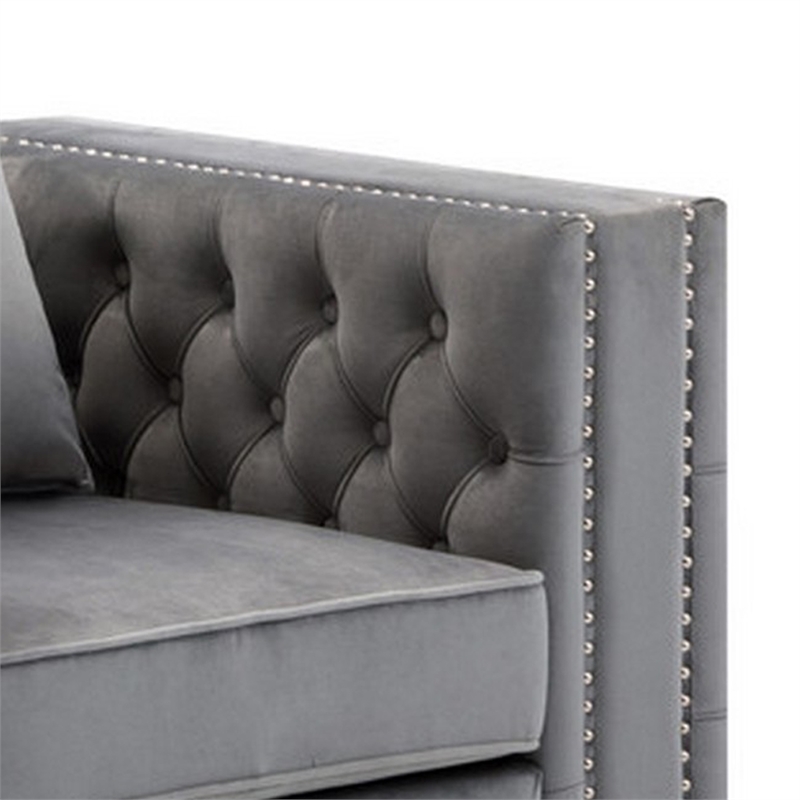 Pemberly Row 40 Inch Chesterfield Armchair with Button Tufting in Gray Velvet