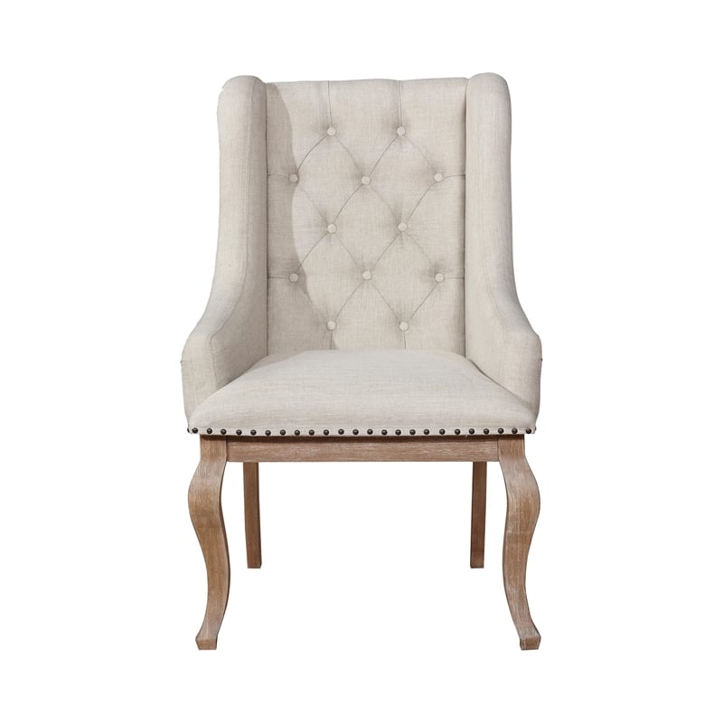 Pemberly Row Set of 2 Wingback Armchairs with Button Tufting in Cream