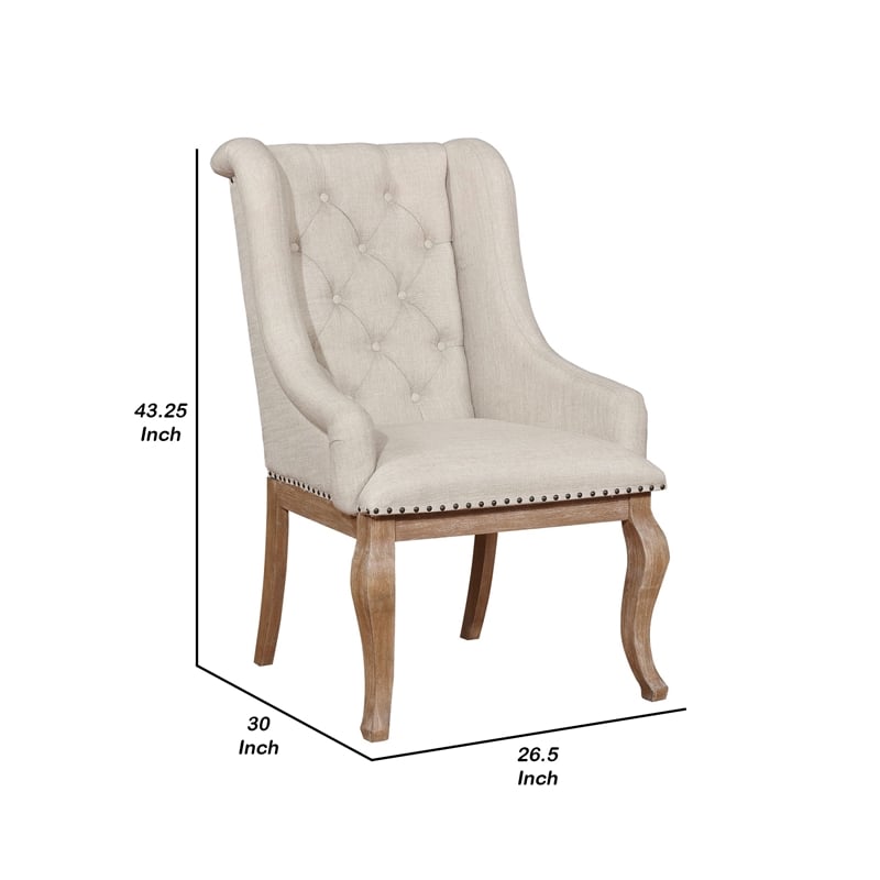 Pemberly Row Set of 2 Wingback Armchairs with Button Tufting in Cream