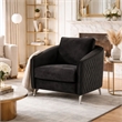 Pemberly Row 36 Inch Diamond Stitch Accent Armchair in Black Velvet