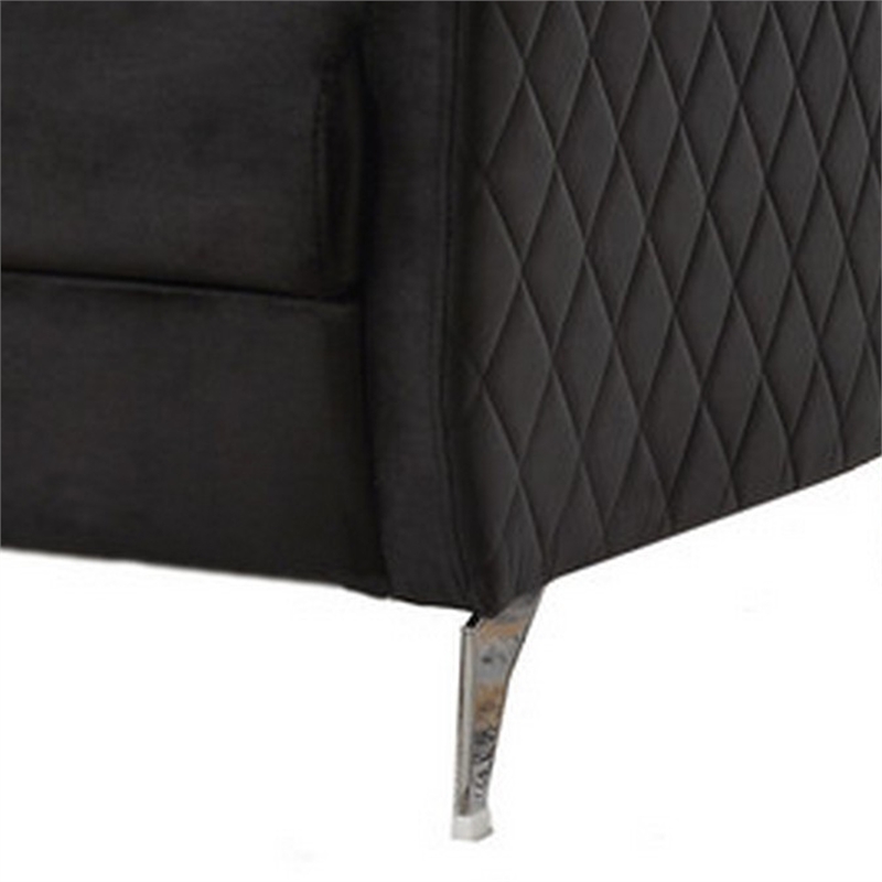Pemberly Row 36 Inch Diamond Stitch Accent Armchair in Black Velvet