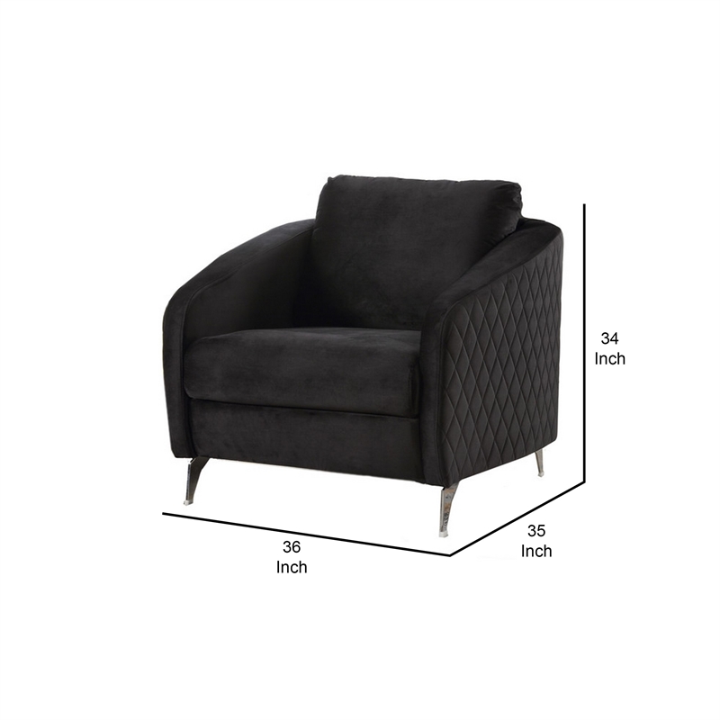 Pemberly Row 36 Inch Diamond Stitch Accent Armchair in Black Velvet