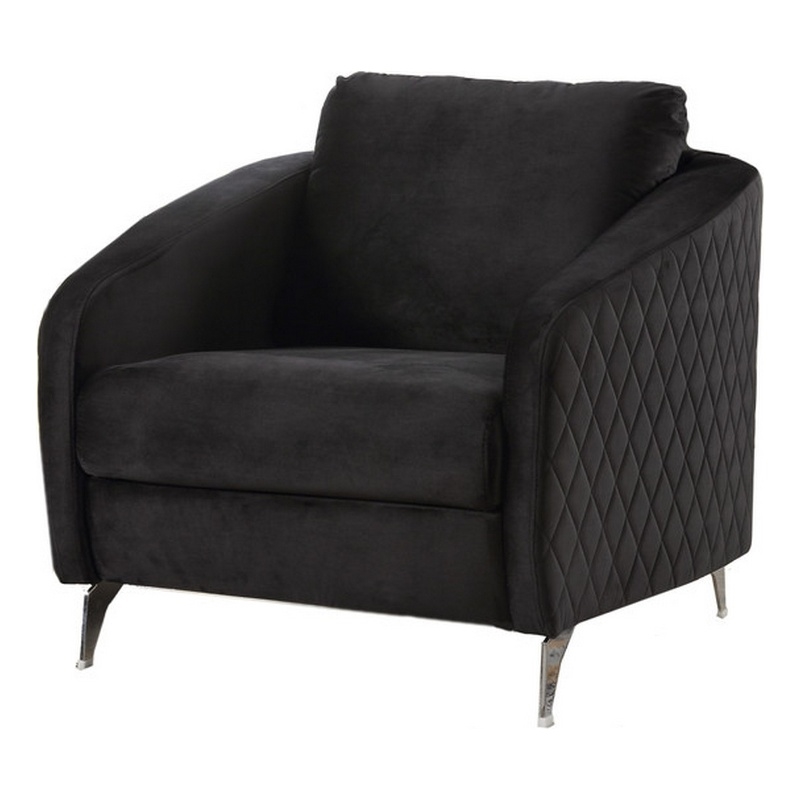 Pemberly Row 36 Inch Diamond Stitch Accent Armchair in Black Velvet