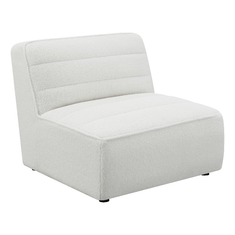 Pemberly Row 35 Inch Armless Accent Chair with Channel Tufting in Faux Sheepskin