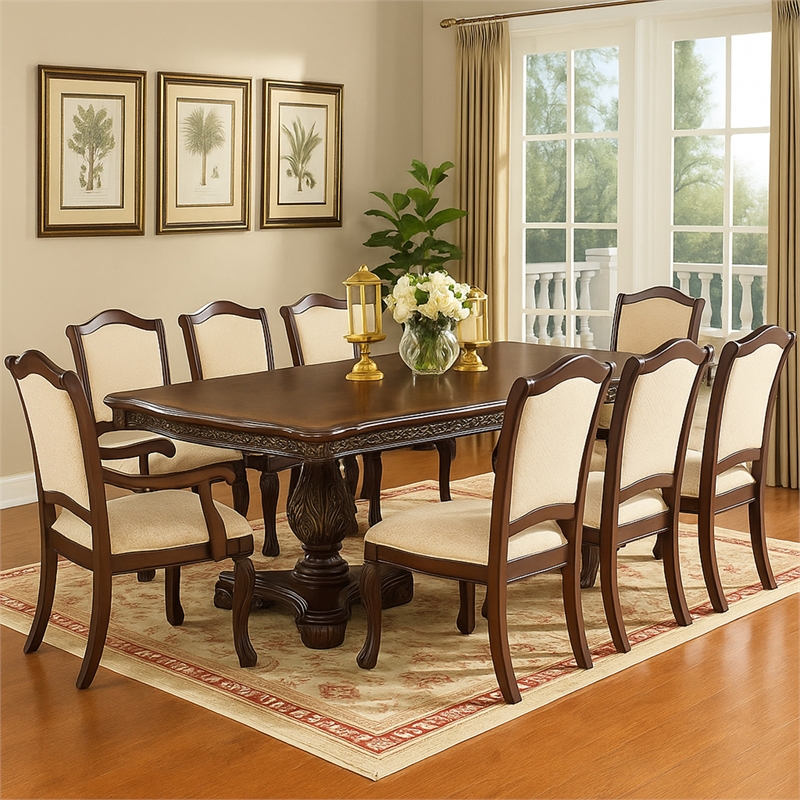Pemberly Row 86 to 114 Inch Extendable Rectangular Dining Table in Cherry Brown