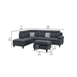Pemberly Row 3Pc L Shape Sectional Sofa w/ Ottoman & 2 Pillows in Charcoal Gray