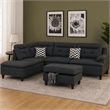 Pemberly Row 3Pc L Shape Sectional Sofa w/ Ottoman & 2 Pillows in Charcoal Gray