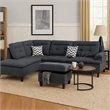 Pemberly Row 3Pc L Shape Sectional Sofa w/ Ottoman & 2 Pillows in Charcoal Gray