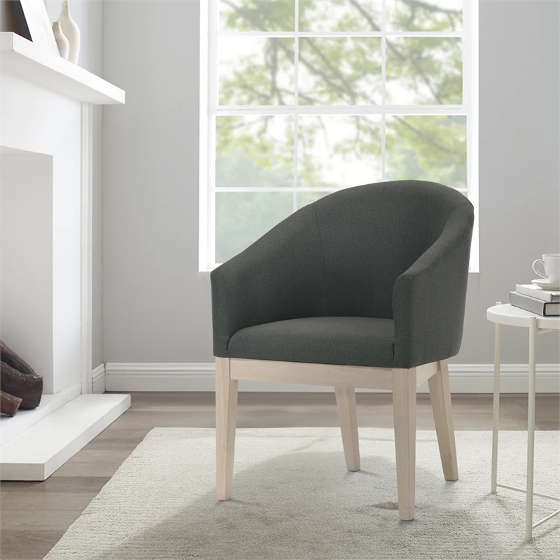 Pemberly Row Set of 2 Wood Accent Chairs with Padded Curved Back & Seats in Gray