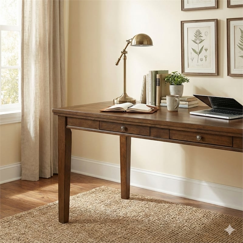Pemberly Row 78 Inch Dining Table with 6 Drawers and Plank Top in Rustic Brown
