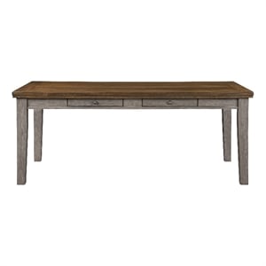 Pemberly Row 78&quot Two Tone Dining Table with 6 Drawers & Plank Top in Gray Brown
