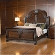 Pemberly Row Queen Bed with Scalloped Headboard and Carved Trim in Dark Walnut